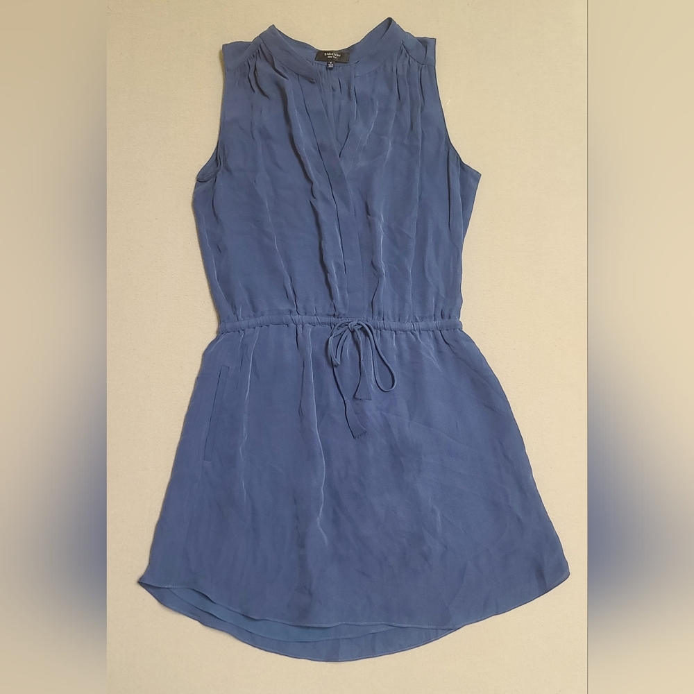 Aritzia Babaton Women's Dress XS Blue 100% Silk Mini Dress Drawstring Lined